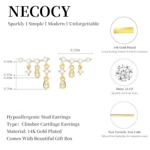 Ear Climber Earrings for Women, 14K Gold Plated/Silver Plated | Crawler Earrings Pierced with Cubic Zirconia, Hypoallergenic Cluster Stud Tragus Conch Daith Cartilage Jewelry Gift for Daily - color: Gold-6