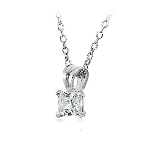 Hoops & Loops Sterling Silver, Yellow Gold Flash or Rose Gold Flash CZ Cubic Zirconia Square Solitaire Pendant Necklace - style: 5mm-Silver