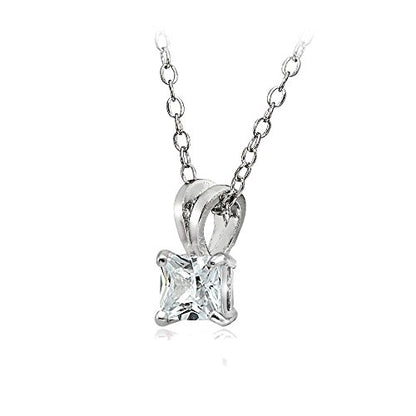 Hoops & Loops Sterling Silver, Yellow Gold Flash or Rose Gold Flash CZ Cubic Zirconia Square Solitaire Pendant Necklace - style: 5mm-Silver