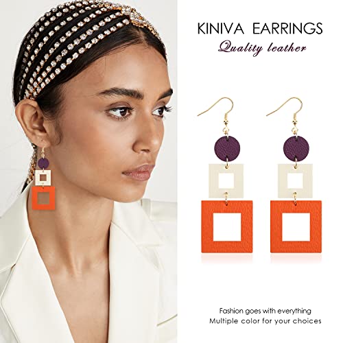 KINIVA Leather Dangle Earrings for Women Trendy, Lightweight Leaf Circle Lightning Earrings Drop, Jewelry Gifts for Women - color: 38 Purple White Orange