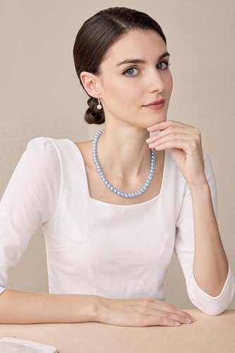 BABEYOND Round Imitation Pearl Necklace Wedding Pearl Necklace for Brides - color: Baby Blue, size: 8mm