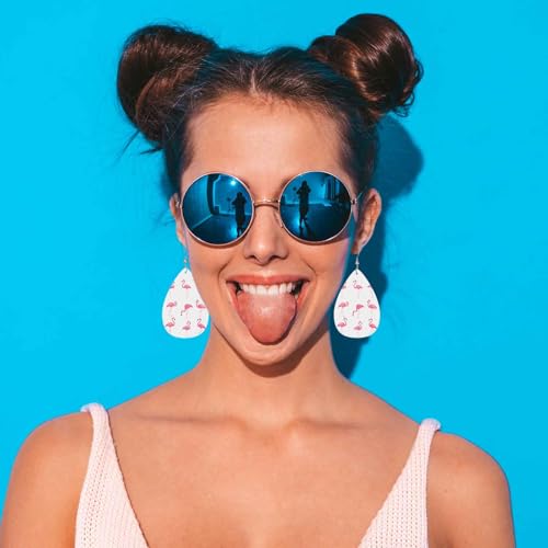 Pink Flamingo Teardrop Earrings For Women Friends Cute Tropical Jungle Flamingo Dangle Earrings Water Drop Earrings Leather Earrings - color: Pink Flamingo