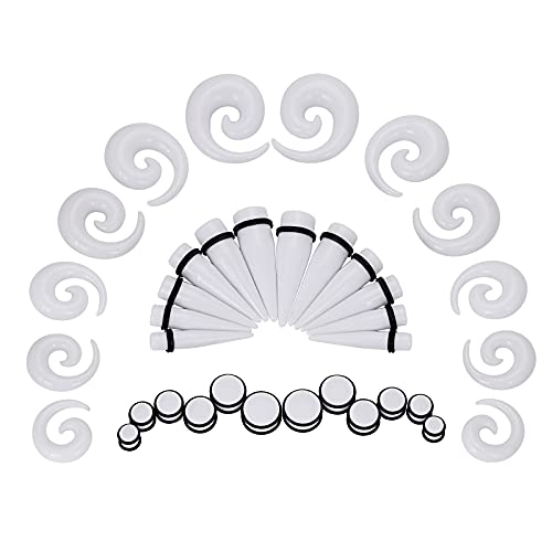 Qmcandy 00G-20mm Ear Stretching Kit 36PCS Big Gauge Taper Kit Large Acrylic Tunnel Plug Spiral Set - color: 36pcs, White