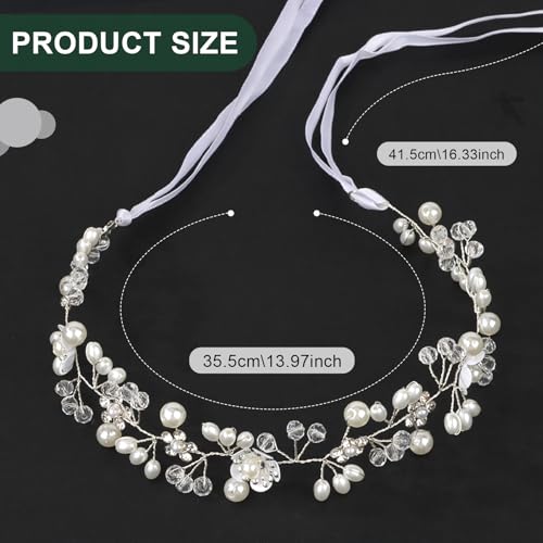 Wecoe Flower Girl Headpieces 2pcs Silver Crystal Beads Pearl Headbands Wedding Bridal Flower Girl Hair Accessory Princess Hair Accessories for Birthday, Party, First Communion, Baptism - color: Silver B
