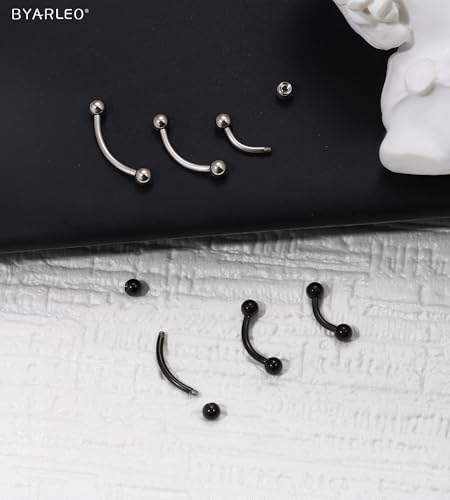F136 Titanium Eyebrow Piercing Barbell Bent Barbell Ball Ring Screw Back - color: B-Steel-Colored+Black