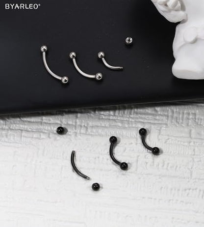 F136 Titanium Eyebrow Piercing Barbell Bent Barbell Ball Ring Screw Back - color: B-Steel-Colored+Black