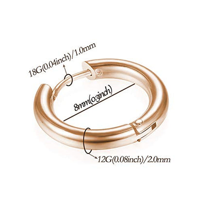 316L Surgical Stainless Steel Huggie Hoop Earrings 6mm 8mm 10mm 11mm 12mm 14mm Hypoallergenic Earrings Hoop Cartilage Helix Lobes Hinged Sleeper Earrings For Men Women - style: B04: 8mm Rose Gold(THK 2.0mm)
