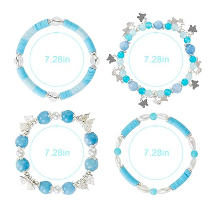 Besydec Stackable Boho Beaded Bracelets With Natural Stone & Pearl Heart & Clay Beads for Women,Adjustable Silver Jewelry - color: Blue