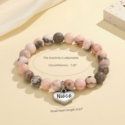 MIXJOY Inspirational Gifts for Women, Heart Charm Pink Elastic Beads Bracelet, Positive Affirmations Get Well Soon Gifts - style: niece charm to my niece never pink