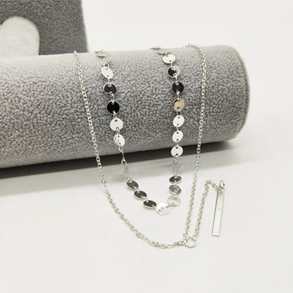14K Gold Plated Y Necklace for Women – Dainty Lariat Long Pendant Chain, Layered Drop Necklace for V Neck Dress, Simple Sexy Cleavage Jewelry Gifts for Women - color: Silver - Double layered - Sugar cube