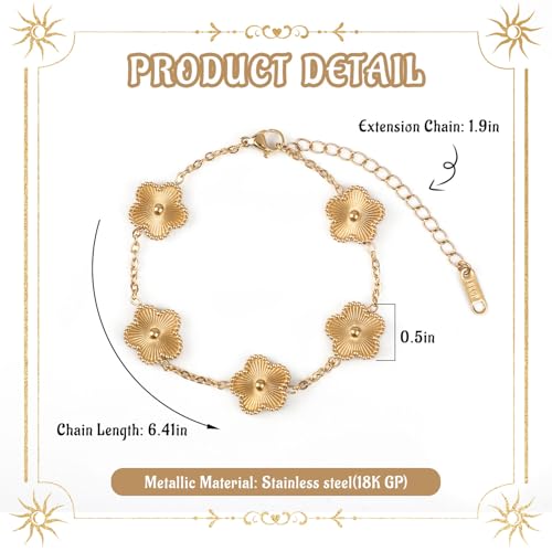 Bracelet Bangle Set, 4pcs Stackable Four Leaf Gold Bracelet Set for Wife Mom Girlfriend - color: Gold (K1)