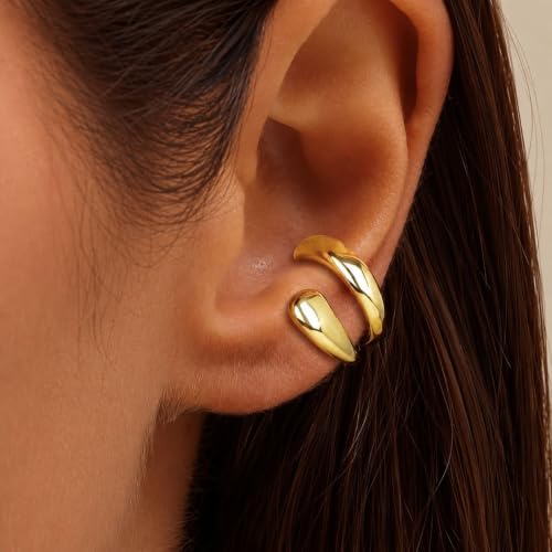 Flower Ear Cuff Set for Women Non Piercing Cartilage Earrings Clip On Wrap Cuffs Stackable Jewelry Gifts - color: B1:gold chunky ear cuff