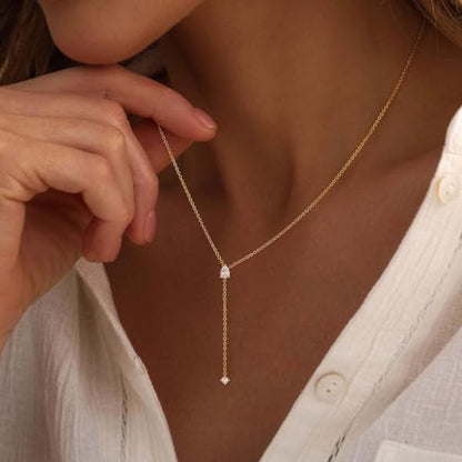 Gold Necklace for Women, Dainty Long Necklace 14k Gold Plated Lariat Long Necklaces for Women Trendy Simple Statement Drop Necklace Fashion Body Chain Prom Jewelry Gold Accessories - color: 22-Gold