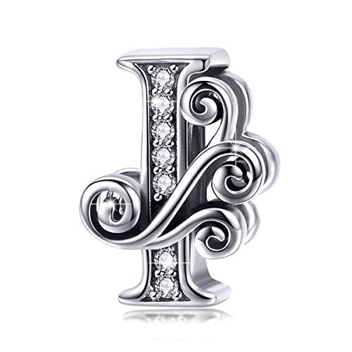 BISAER 925 Sterling Silver Initial Letter A-Z Charms for Bracelets Alphabet Beads Charm Jewelry Gifts - color: Letter I