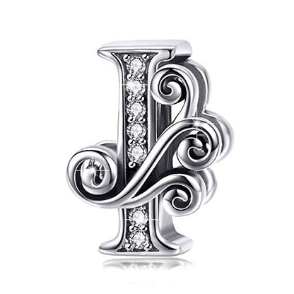 BISAER 925 Sterling Silver Initial Letter A-Z Charms for Bracelets Alphabet Beads Charm Jewelry Gifts - color: Letter I