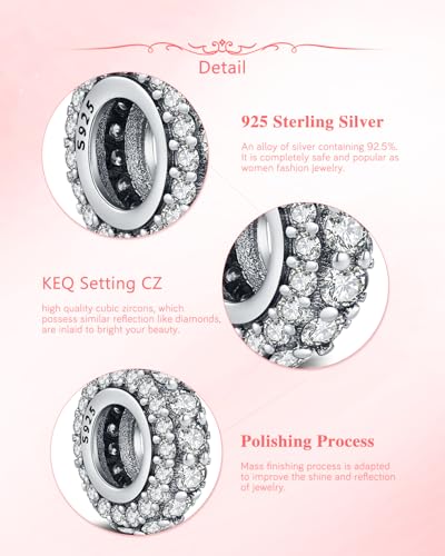 KEQ 925 Silver Spacer Stopper Bead Charms Clearance for Pandora Bracelets Birthstone CZ Always Stopper Birthday Gifts for Mom Grandmom Granddaughter Wife Sisters Friends - color: Silver(1 Pcs)
