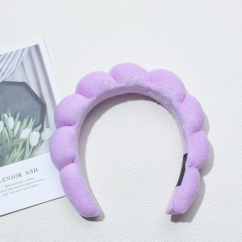 Spa Headbands for Washing Face Makeup Skin Care Headband Women Bubble Facial Beauty Headbands Puffy Shower Towel Band Hair Headband - color: Purple