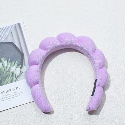 Spa Headbands for Washing Face Makeup Skin Care Headband Women Bubble Facial Beauty Headbands Puffy Shower Towel Band Hair Headband - color: Purple