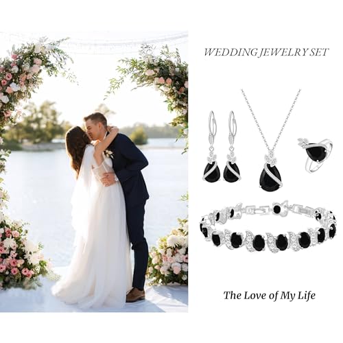Wedding Jewelry Set for Women Gem Necklace Earrings Bracelet Luxury Jewelry Set Birthday Valentine's Day Mother's Day Christmas Prom Jewelry Gift - color: SYSD-Black