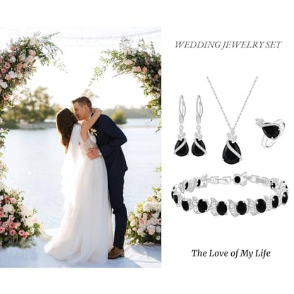 Wedding Jewelry Set for Women Gem Necklace Earrings Bracelet Luxury Jewelry Set Birthday Valentine's Day Mother's Day Christmas Prom Jewelry Gift - color: SYSD-Black
