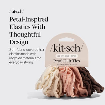 Kitsch Petal Hair Ties No Damage - Blush, 10pcs | Strong, Stretchy & Snag-Free Hair Bands – Soft Fabric Ponytail Holders, Stylish Elastics for Everyday Hairstyles - color: Blush Petal (Pack of 10)