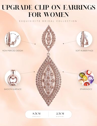 THUNARAZ Clip on Earrings for Women Non Pierced Glitter Rhinestone Crystal | Clip-On Earrings, Wedding Bridal Earrings, Non Pierced Ears, Dangle Earrings, Fake Earrings, Fashion Jewelry - color: Flesh-Tone