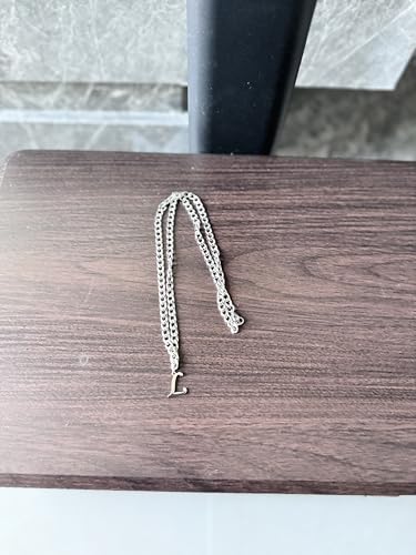 Stainless Steel Initial A-Z Necklace for Men Women,Cuban Chain,Titanium Steel Initial Letter Pendant Charm Necklaces Accessories Jewelry for Woman Man,21 Inch Chain - color: L
