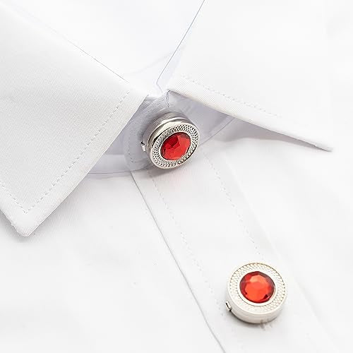 Mens Button Covers Tuxedo Shirt Cufflinks Alternative | Fake cufflinks and alternative fashion jewelry accessories for mens formal business dress shirts suits and groomsmen - color: H Silvery red