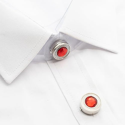 Mens Button Covers Tuxedo Shirt Cufflinks Alternative | Fake cufflinks and alternative fashion jewelry accessories for mens formal business dress shirts suits and groomsmen - color: H Silvery red