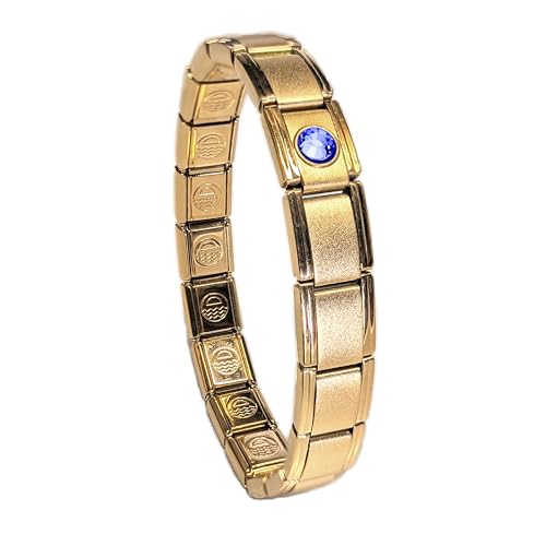 Birthstone Charm Bracelet Jewelry, Italian Modular Family Birthstone Charm Starter Stainless Steel - color: 18 LINKS-GOLD-09-September