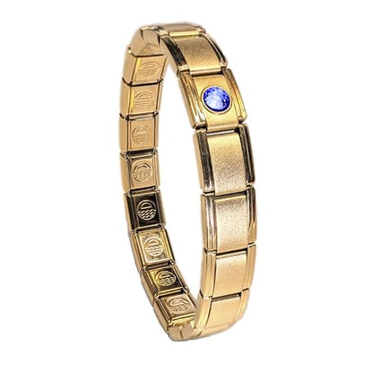Birthstone Charm Bracelet Jewelry, Italian Modular Family Birthstone Charm Starter Stainless Steel - color: 18 LINKS-GOLD-09-September