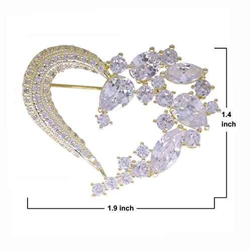 Brooch Pins for Women Girls Fashion Flower Crystal Rhinestone Pearl Jewelry - color: Gold Heart
