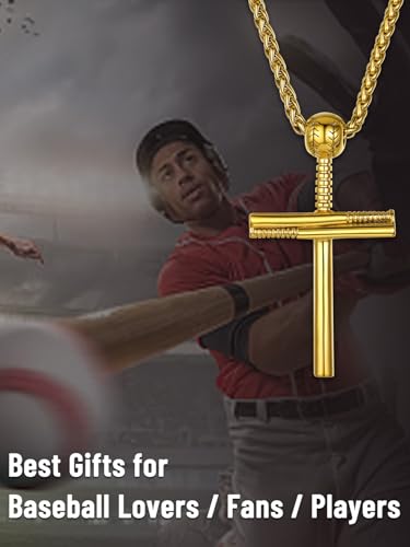 GOLDCHIC JEWELRY Sport Necklaces for Men Teen, Football Baseball Soccer Basketball Softball Necklaces with Stainless Steel Chain Athlete Jewelry Sports Fan Gift - color: Baseball Cross-Gold, style: NO Engraving