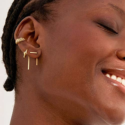 Women Ear Cuff Earring Gold Non Pierced Ear Cartilage Clip on Wrap Hoop 14K Gold Filled Tiny Boho Beach Simple Minimalist Delicate Handmade Hypoallergenic Jewelry Gift-Sold as Single/Pair - style: Croissant