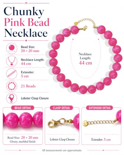 Colorful Chunky Beaded Necklaces for Women Trendy Large Bead Statement Necklace Boho Resin Bead Choker Summer Beach Jewelry Gifts Accessories - color: Rose Red 2