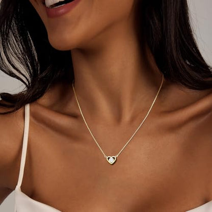 HERIER Cute Heart Necklace Dainty 18k Gold Plated Tiny Heart Pendant Choker Necklaces Small Gold Love Open Heart Chain Necklace for Women Simple Gold Necklace for Women Trendy Jewelry - color: Heart Diamond Necklace-Gold