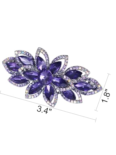 Floral Rhinestone Hairpin Luxury Crystal Flower Hair Barrette Clip (Purple) - color: Purple