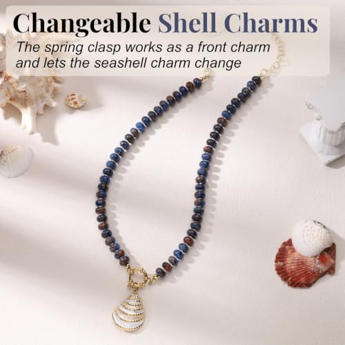 SAMYA Gemstone Beaded Necklace for Women | Ocean Charm Necklace with 8x4mm Natural Dyed Jade Beads, Adjustable 16"+2" Beach Necklace for Women - color: Deep blue jade