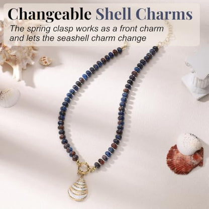 SAMYA Gemstone Beaded Necklace for Women | Ocean Charm Necklace with 8x4mm Natural Dyed Jade Beads, Adjustable 16"+2" Beach Necklace for Women - color: Deep blue jade