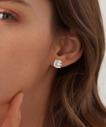 925 Sterling Silver Stud Earrings Simulated Diamond Round Cubic Zirconia Earring Set for Women Men 6-10MM - size: 10mm