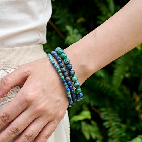 Bivei 8mm Beaded Bracelets for Women Handmade Semi Precious Natural Stone Stretch Elastic Jewelry Yoga Protection Gifts - color: Chrysocolla-Gentle Expression, size: Medium 6.8-7.3 inch