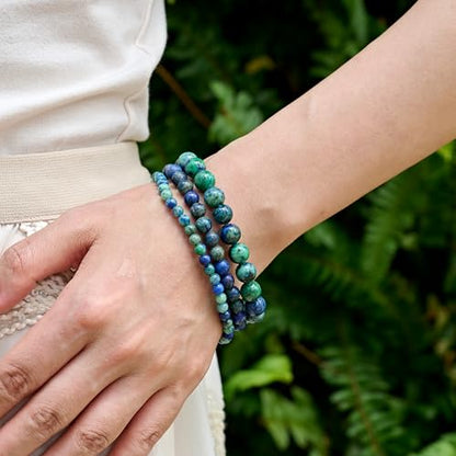 Bivei 8mm Beaded Bracelets for Women Handmade Semi Precious Natural Stone Stretch Elastic Jewelry Yoga Protection Gifts - color: Chrysocolla-Gentle Expression, size: Medium 6.8-7.3 inch