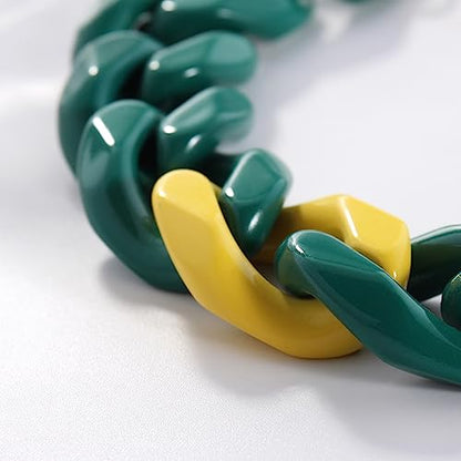 Firstmeet Statement Chunky Acrylic Chain Link Choker Necklace for Women - color: Green