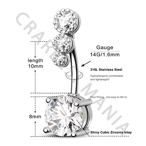 CM Crareesi Mania Women Boho Belly Rings Turquoise Stone Curved Barbell Belly Rings Piercing Jewelry - color: Clear CZ