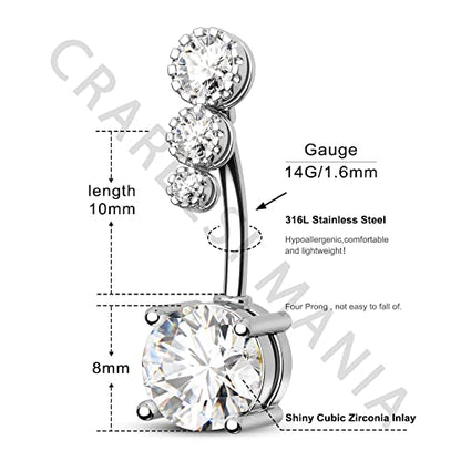 CM Crareesi Mania Women Boho Belly Rings Turquoise Stone Curved Barbell Belly Rings Piercing Jewelry - color: Clear CZ
