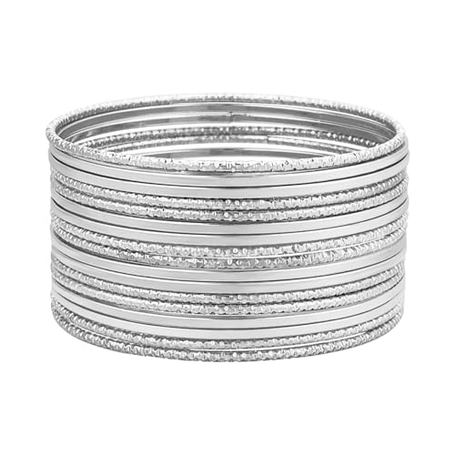 YBMYCM 10Pcs Gold-plated Bangle Bracelet Set for Women Multi Layer Stackable Wide Bangles Indian Chunky Bangle Bracelets Ethnic Glossy Textured Bracelets Wedding Outfit Jewelry - style: 17pcs-Silver