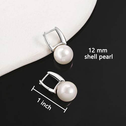 925 Sterling Silver Hoop Handpicked AAA+ Quality 7.5-8mm White Freshwater Cultured Pearl Dangle Drop Earrings Jewelry for Women - color: 7. Silver Plated Barrel