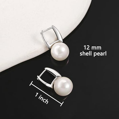 925 Sterling Silver Hoop Handpicked AAA+ Quality 7.5-8mm White Freshwater Cultured Pearl Dangle Drop Earrings Jewelry for Women - color: 7. Silver Plated Barrel