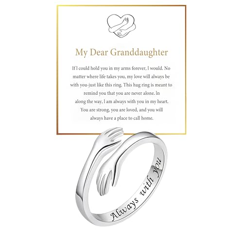 Granddaughter Daughter Hug Ring For Hope Rings, Stainless Steel Inspirational Jewelry Engraved Always With You Love You Forever Message Adjustable Non Tarnish Jewelry Birthday Gift Card - color: Always(Dear)