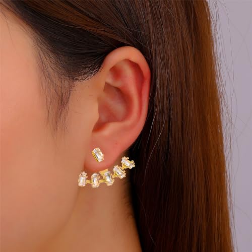 Rhinestone Star Jacket Statement Earrings for Women,14K Gold Cubic Zirconia Climber Stud Jewelry Party Prom Fashion Cartilage Earring Gifts - style: C